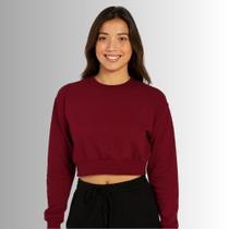Blusa de Moletom Cropped Flanelado Fechada Habana
