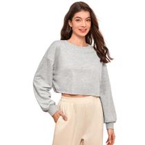 Blusa de Moletom Cropped Gola Careca Cinza Blusa de Moletom Cropped Gola Careca Cinza
