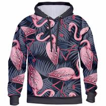 Blusa de Moletom Estampa Flamingos 3D Agasalho de Frio Com Capuz Full Print - Efect