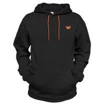 Blusa de Moletom Estampado Mini Siri Relaxado Laranja Neon com Capuz Bolso Canguru