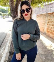 Blusa de Moletom Feminina Com Bolso Cor Verde Militar Tamanho M