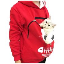 Blusa de moletom feminina com capuz e bolsa animal para transportar gato respirável