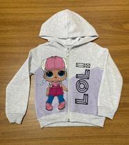 Blusa de moletom feminina com capuz e com ziper cinza e lilás lol tam 4