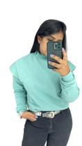 Blusa de Moletom, Gola Alta, Punho nas Mangas, e Cós Blusa de Moletom, Gola Alta, Punho nas Mangas, e Cós