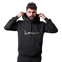 Blusa de Moletom Masculina Estampado Livrii Flanelado com Capuz e Bolso