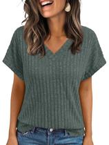 Blusa de Mujer AUTOMET Escote en V Manga Corta Verde Blusa de Mujer AUTOMET Escote en V Manga Corta Verde