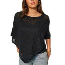 Blusa de poncho feminina Ainangua com ponto aberto, lantejoulas, preta, tamanho L Blusa de poncho feminina Ainangua com ponto aberto, lantejoulas, preta, tamanho L