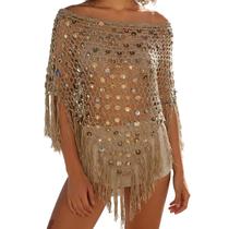 Blusa de poncho transparente feminina SOOKABEILA, capa de praia leve