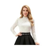Blusa De Renda Branca De Manga Longa Para Mulheres, Casual, Cor Sólida, Pullover Com Gola Semi-Alta Blusa De Renda Branca De Manga Longa Para Mulheres, Casual, Cor Sólida, Pullover Com Gola Semi-Alta