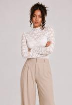 Blusa de Renda Manga Longa com Gola Alta Branco Salvatore Blusa de Renda Manga Longa com Gola Alta Branco Salvatore