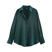 Blusa De Seda Marrom Com Manga Longa E Gola Lapela Para Mulheres, Camisa Vintage Chic Blusa De Seda Marrom Com Manga Longa E Gola Lapela Para Mulheres, Camisa Vintage Chic