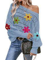 Blusa de suéter feminina Cakulo, sem ombros, outono de 2024, azul S