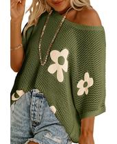 Blusa de suéter SELINK Flower Crochet de manga curta para mulheres Blusa de suéter SELINK Flower Crochet de manga curta para mulheres