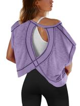 Blusa de treino SENSERISE Open Back, manga curta, lilás, roxo