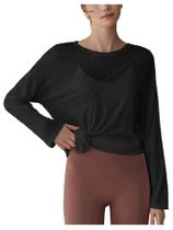 Blusa de treino SweatyRocks de manga comprida transparente dividida para mulheres