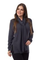 Blusa de Tricô Pink Tricot Manga Longa com Cachecol