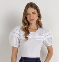 Blusa de tricoline branca laura rosa