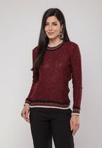 Blusa de Tricot com Fio Botonê Gola Listra Vinho Salvatore