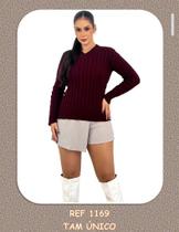 Blusa de Tricot de Tranças em Acrílico - Tamanho Único - Cores Bordô e Vinho Blusa de Tricot de Tranças em Acrílico - Tamanho Único - Cores Bordô e Vinho