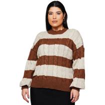 Blusa de Tricot Feminina Grossa Inverno trama trançada bicolor TR1884 - RALM