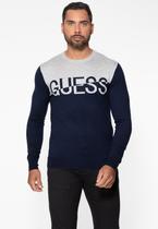 Blusa de Tricot Guess Bicolor Azul Escuro