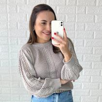 Blusa de Tricot Linha Com Mangas Bufantes E Rendadas