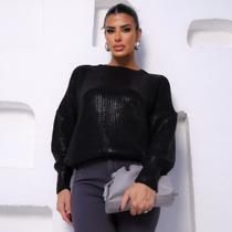 Blusa De Tricot Manga Longa Com Foil Feminina Revanche Palência Blusa De Tricot Manga Longa Com Foil Feminina Revanche Palência