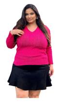 Blusa de Tricot Plus Size Sueter Frio Gola V Trança Inverno