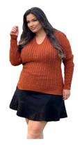 Blusa de Tricot Plus Size Sueter Frio Gola V Trança Inverno Blusa de Tricot Plus Size Sueter Frio Gola V Trança Inverno