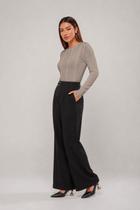 Blusa de Tricot Texturizado Gola Redonda Bege Salvatore