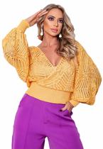 Blusa De Tricot Verão Decote V Com Forro