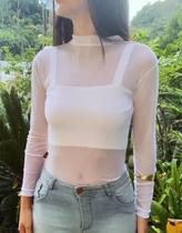 Blusa de Tule manga longa /Varias cores/Blusa feminina/Malha Transparente Moda Casual Tendencia