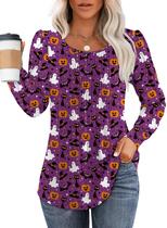 Blusa de túnica de Halloween para mulheres de manga comprida roxa 3GG