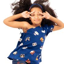 Blusa de um Ombro só com Estampa de Gatinhos