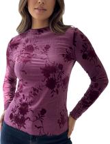 Blusa de veludo KGGT para mulheres, modelagem justa, manga comprida, roxa Blusa de veludo KGGT para mulheres, modelagem justa, manga comprida, roxa