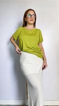 Blusa de Viscolaycra de Manga Curta Tamanho Único até 44 - Verde Lima e Mostarda Blusa de Viscolaycra de Manga Curta Tamanho Único até 44 - Verde Lima e Mostarda