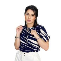 Blusa de Viscose Estampada com Gola Ajustável TM P