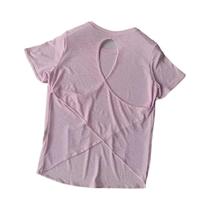 Blusa De Yoga Feminina Slim Fit Com Mangas Curtas E Costas Em Malha Oca Para Fitness E Esportes