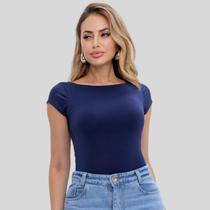 Blusa Decote Costa Nua Baby Tee Liso Suplex Manga Curta Feminina