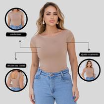 Blusa Decote Costa Nua Baby Tee Liso Suplex Manga Curta Feminina