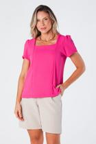Blusa Decote Quadrado e Manga Franzida Crepe Cloé Pink