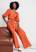 Blusa Decote Quadrado Manga Bufante LARANJA Em Laise DZARM/ TAM:M