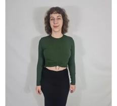 Blusa Decote Redondo Cropped Franzido Frente Morena Rosa