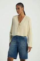 Blusa Decote V Amarracao Aveia My Place Blusa Decote V Amarracao Aveia My Place