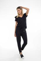 Blusa Decote V Lado Avesso com Babados Preto Blusa Decote V Lado Avesso com Babados Preto