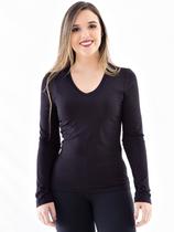 Blusa Decote V Lisa Manga Longa Viscolycra Anistia Preta