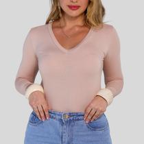 Blusa decote V Manga Longa Segunda Pele Nude