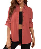 Blusa Deer Lady Button Down com decote em V e manga comprida para mulheres