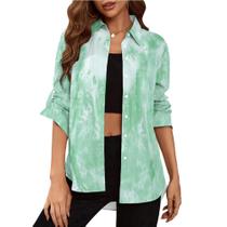 Blusa Deer Lady com botões, decote em V, manga comprida, verde L, feminina Blusa Deer Lady com botões, decote em V, manga comprida, verde L, feminina