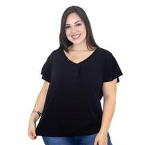 Blusa Detalhe Frontal Plus Size Feminina Lecimar Preta